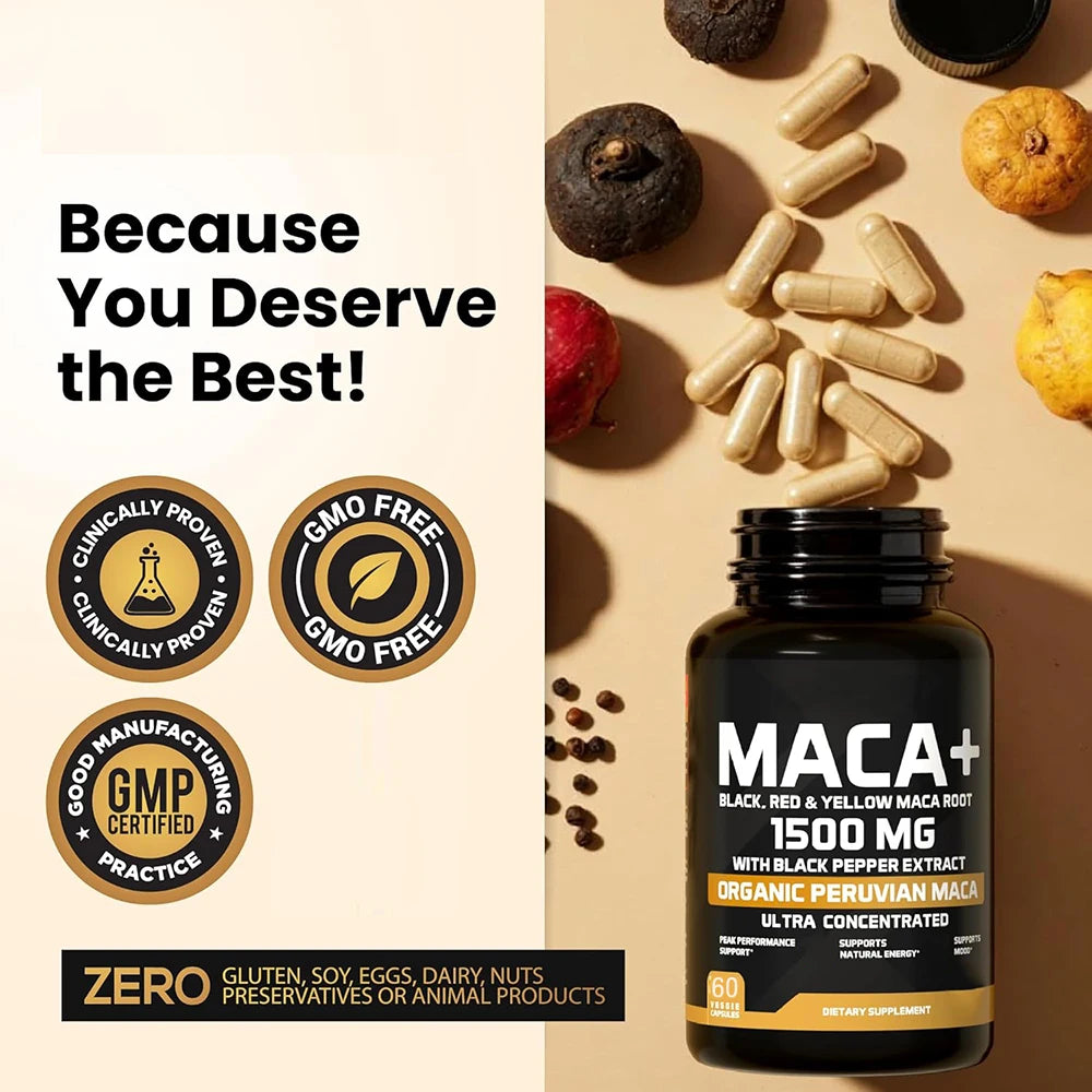 Organic Peruvian Maca Root Capsules 1500mg Vegan