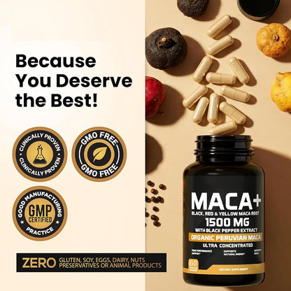 Organic Peruvian Maca Root Capsules 1500mg Vegan
