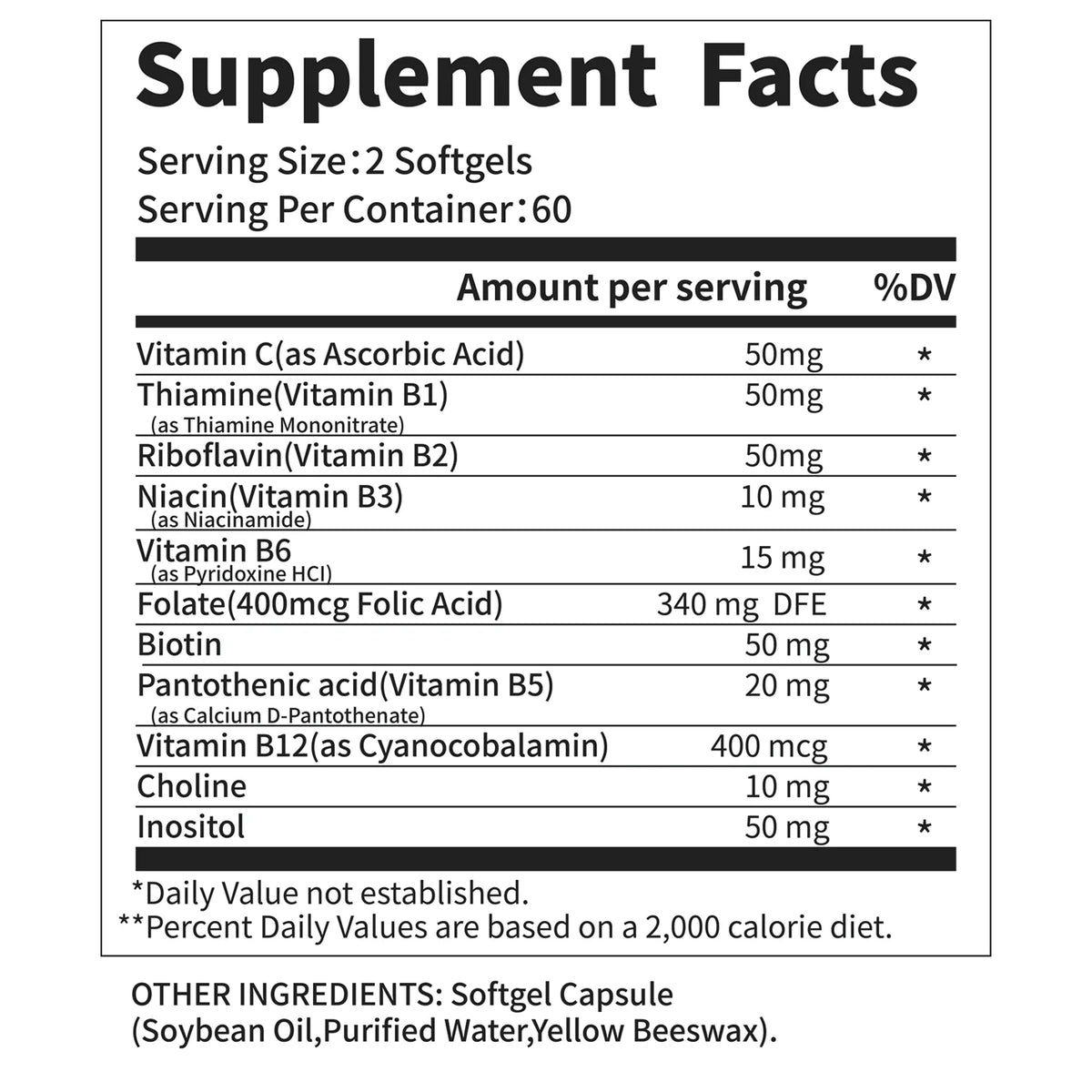 Vitamin B Complex With Vitamin C Choline Inositol Supplement