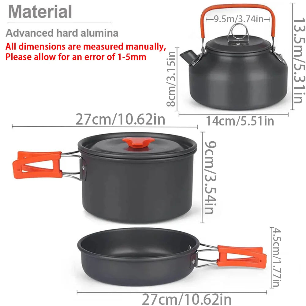Camping Cooking Set Non Stick Pots Teapot Tableware